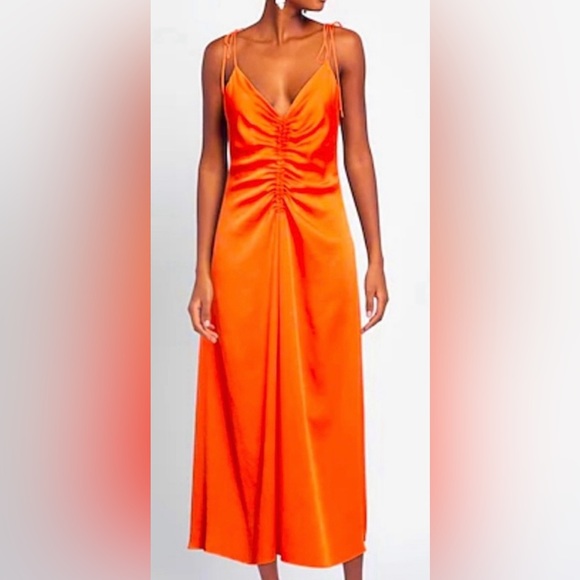 jason wu orange dress Jason Wu Orange Knit Top Tie Detail Tiered Sleeveless Midi Dress Women Medium